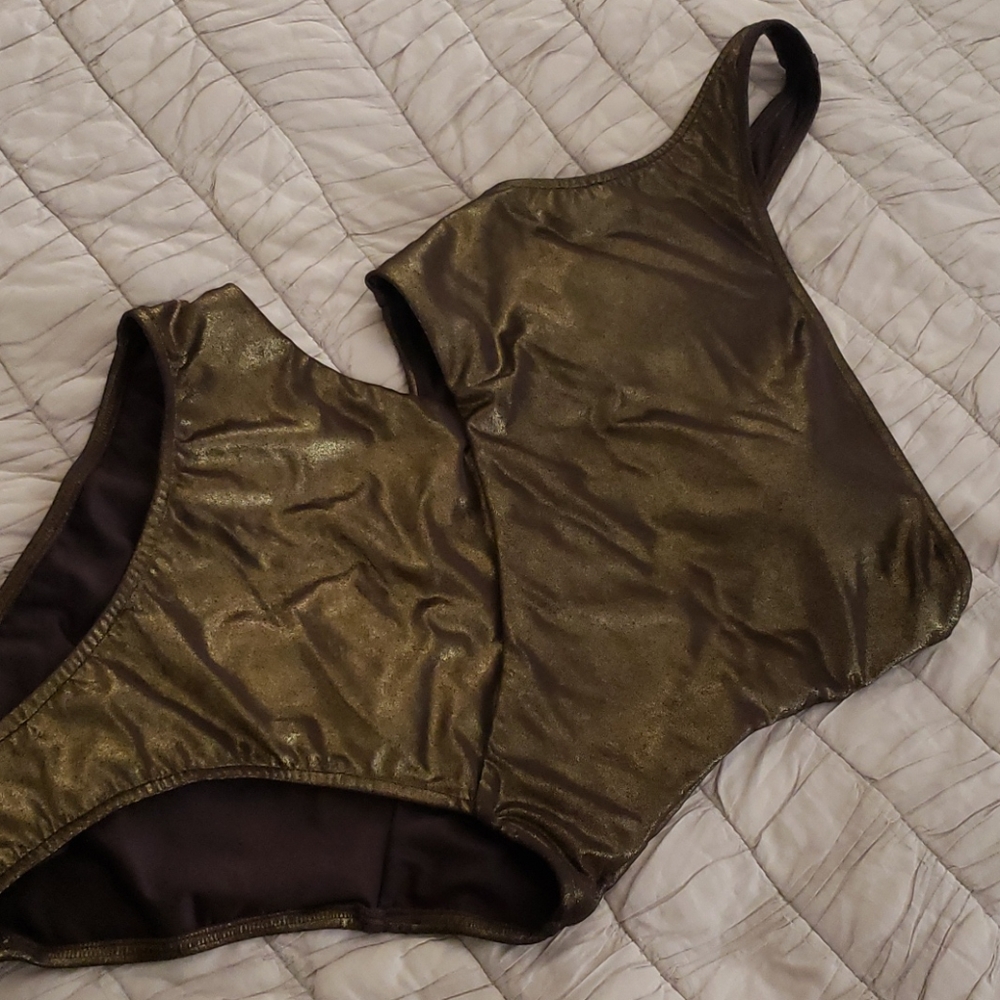 Victoria secret one shoulder dark foil gold swim